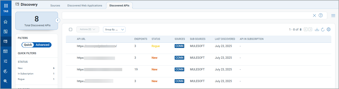 Discovered APIs.